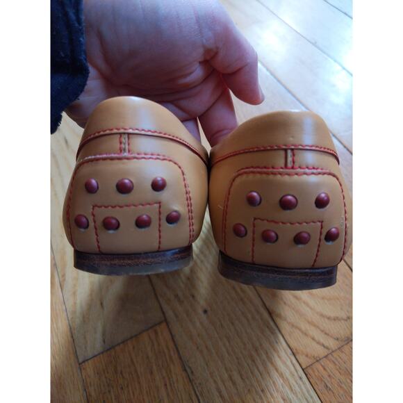 Tod's Tan Leather Driving Loafers Red Stitching Made Italy Size 5 Luxury - Picture 10 of 11